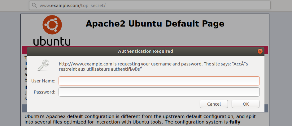 Capture d'écran d'un navigateur montrant une fenêtre d'authentification pour se connecter aux fichiers du répertoire
